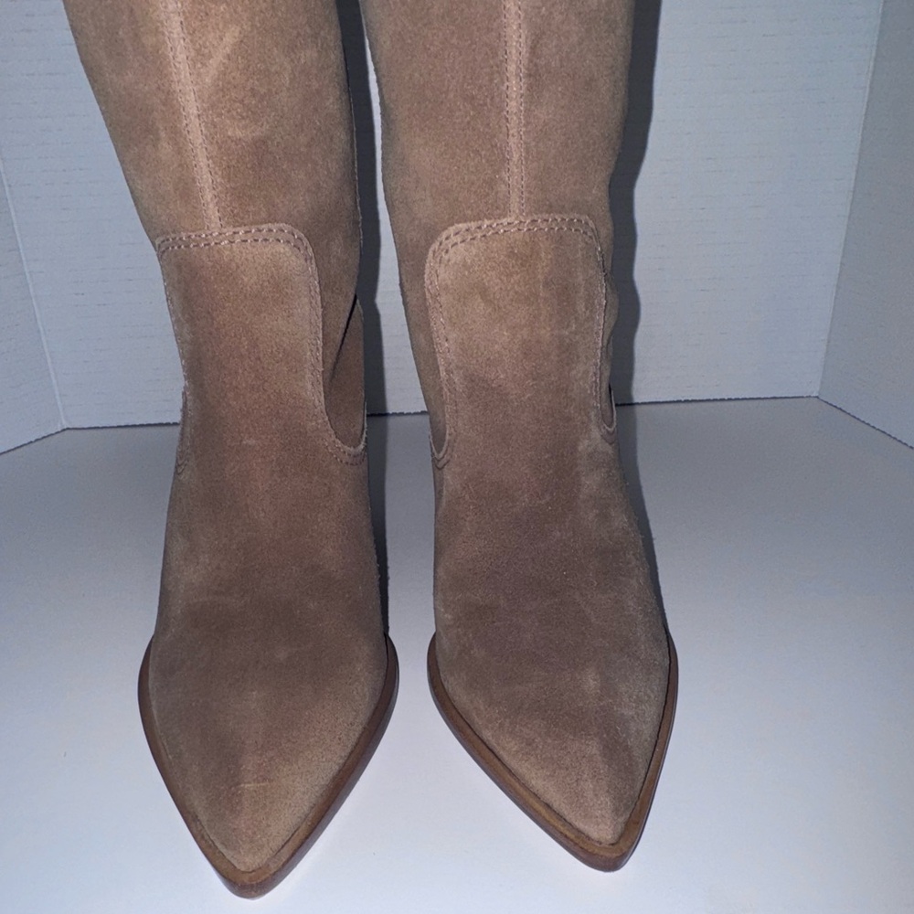 Larroude Louise Brown Suede Tall Western Boots 10 - Picture 3 of 8